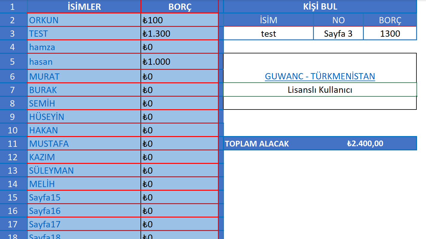 Excel Veresiye Defteri