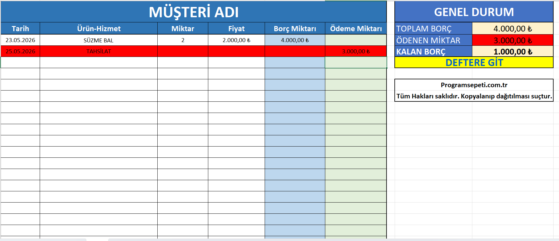 Excel Veresiye Defteri - Görsel 2